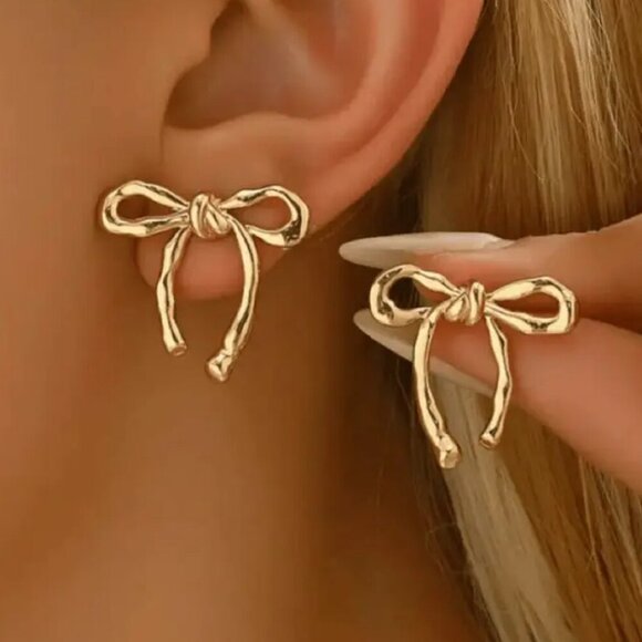Golden-Tone Bow Stud Earrings - Picture 1 of 3